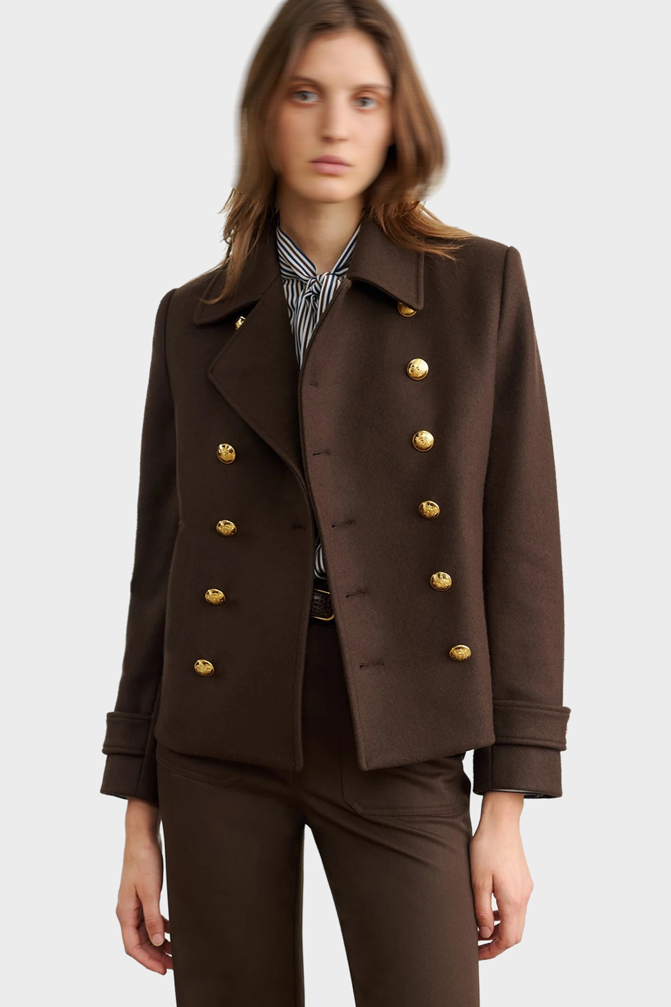 NILI LOTAN Ornella Cropped Peacoat in Cocoa