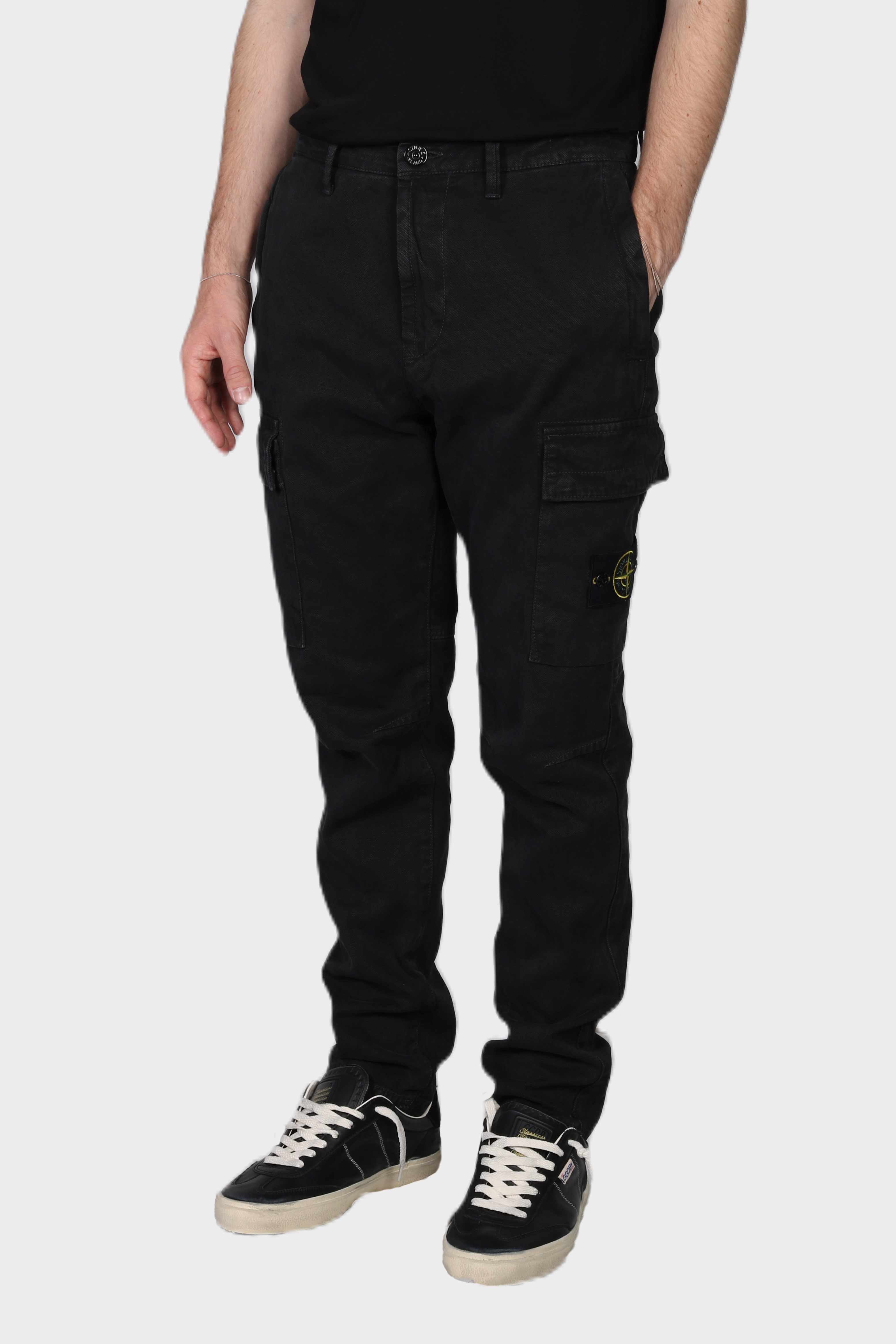 STONE ISLAND Cotton Canvas Cargo Pant in Washed Black