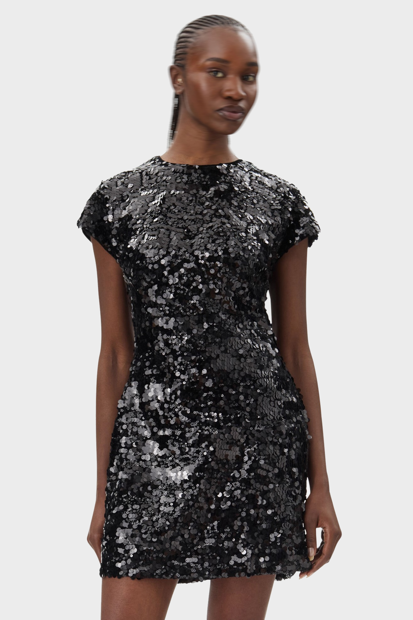 GANNI Velvet Sequins Mini Dress in Black