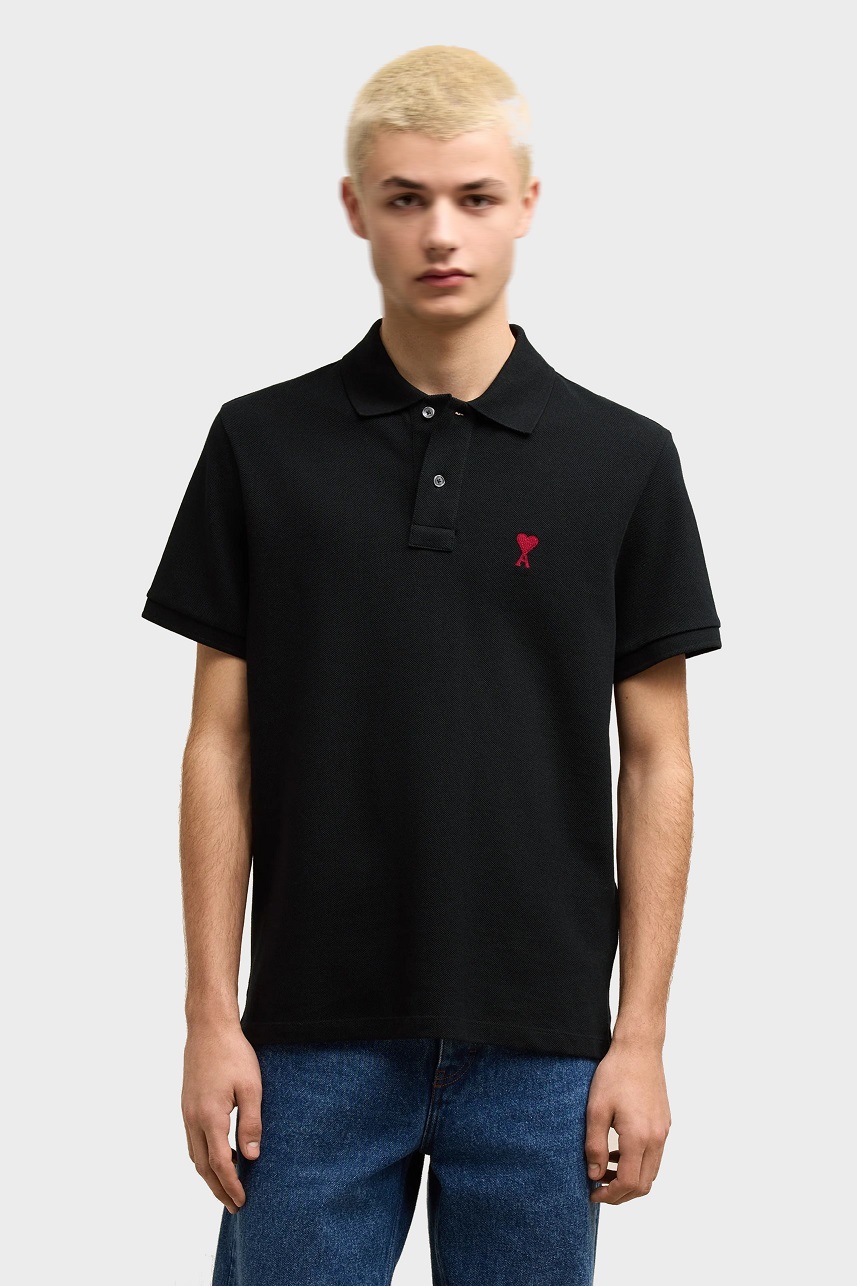 AMI PARIS de Coeur Pique Polo Shirt in Black