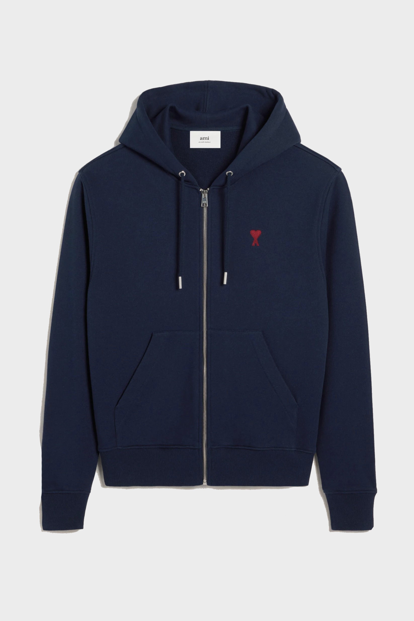 AMI PARIS de Coeur Molleton Zip Hoodie in Heather Night Blue