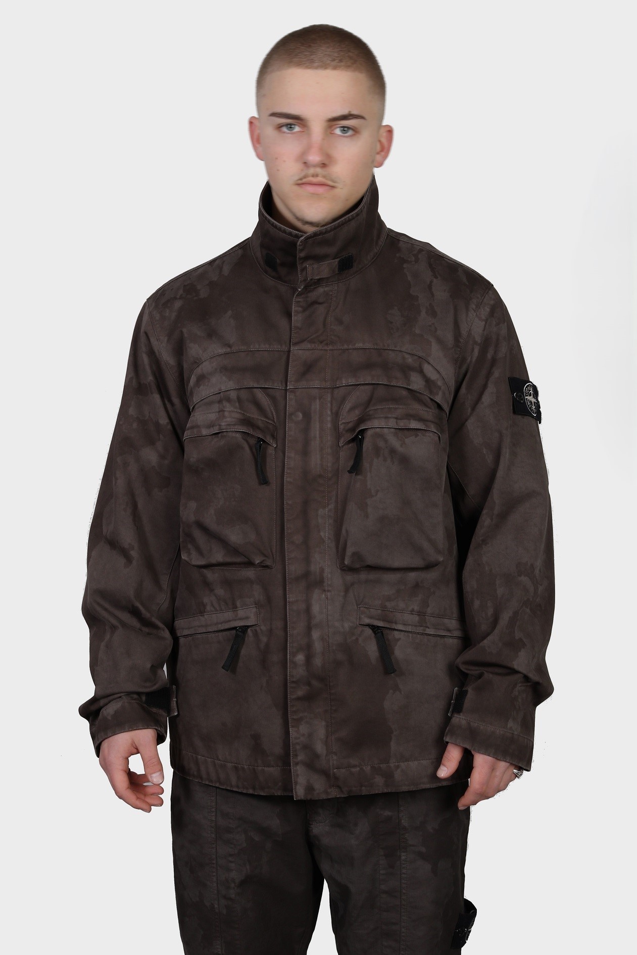 STONE ISLAND Raso Gommato 3L Laser Camo Jacket in Dark Grey