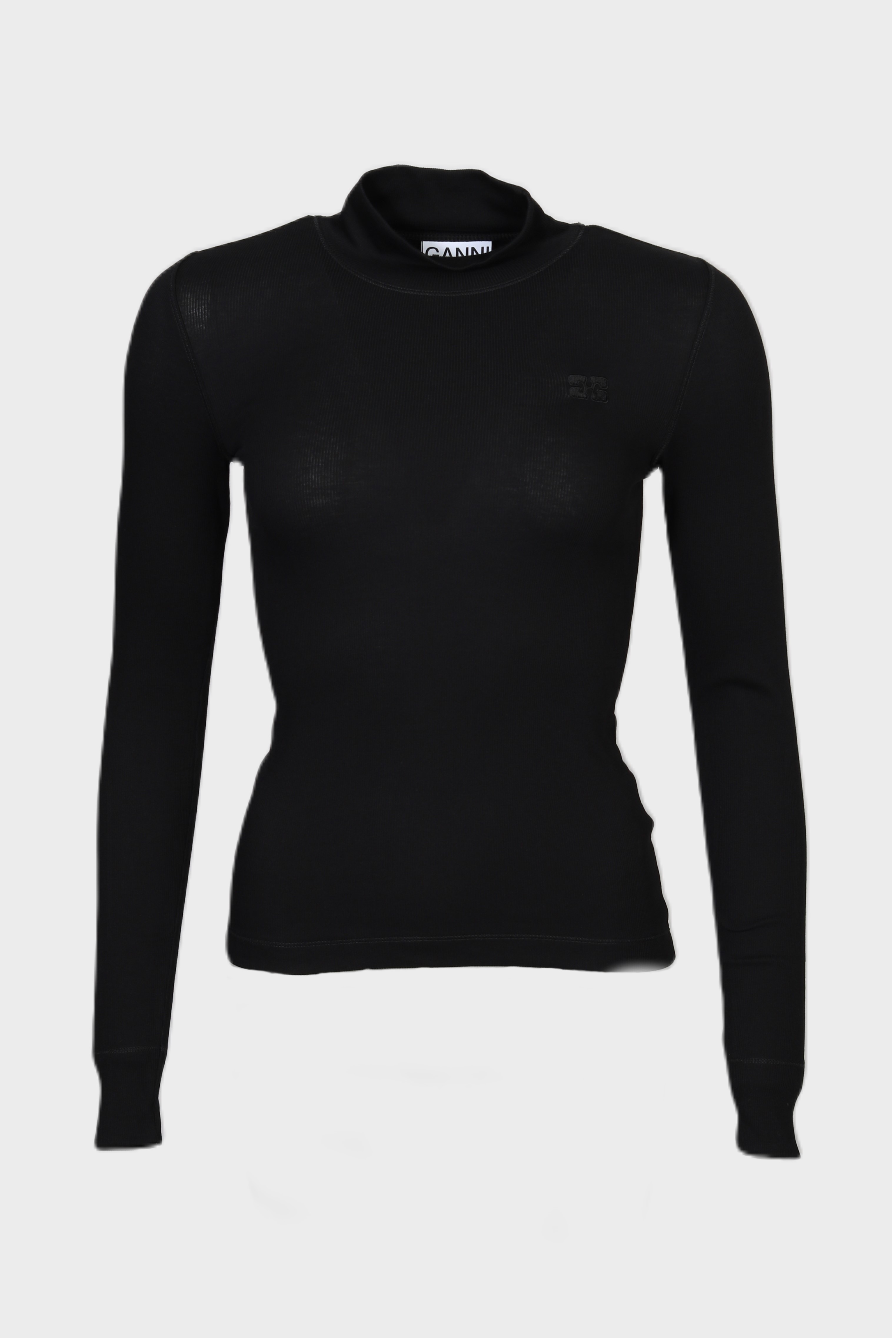 GANNI Soft Cotton Rib Longsleeve in Black