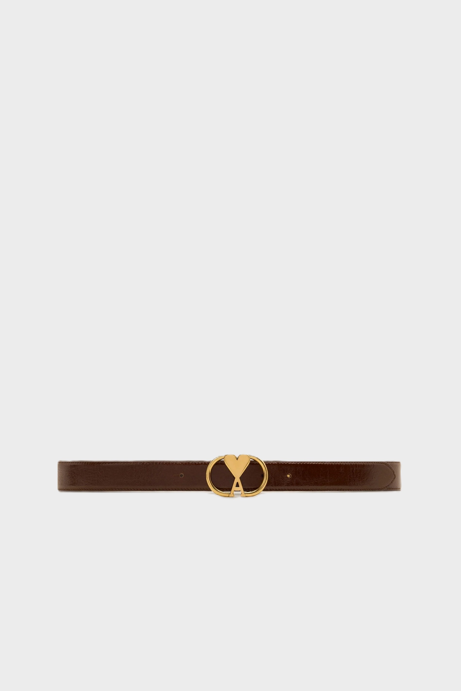 AMI PARIS Oval Buckle Belt in Brown/Gold