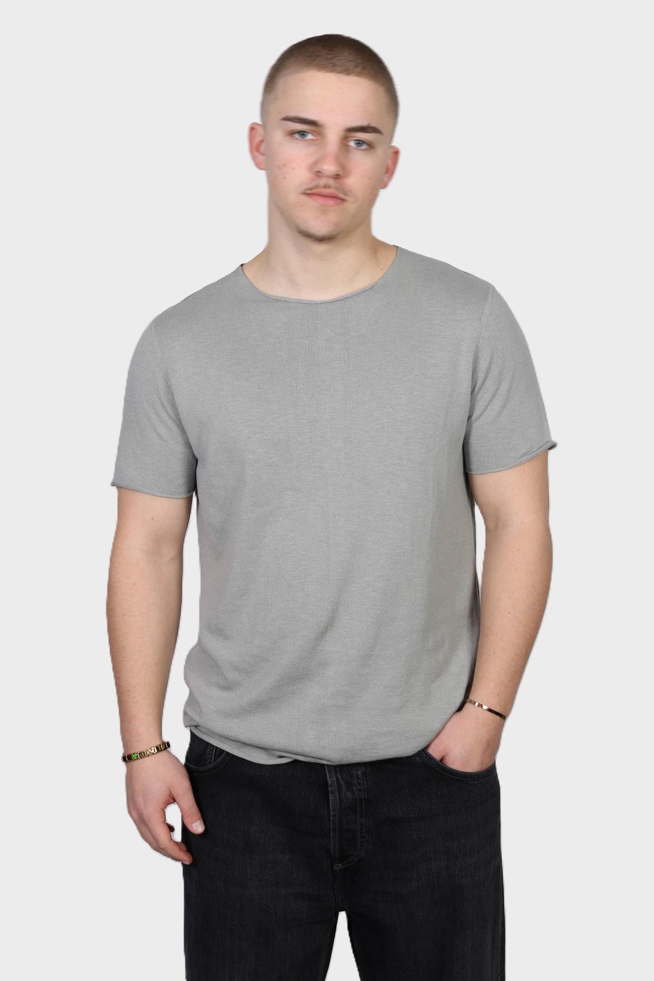 HANNES ROETHER Knit T-Shirt in Grey XXL