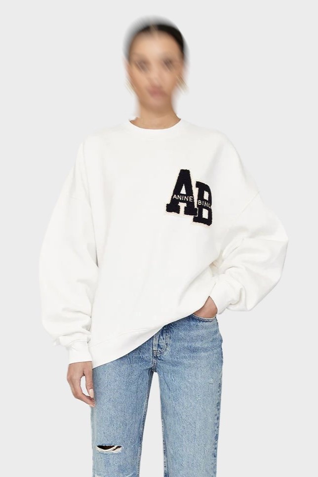 ANINE BING Miles Oversize Sweatshirt Letterman in Off White
