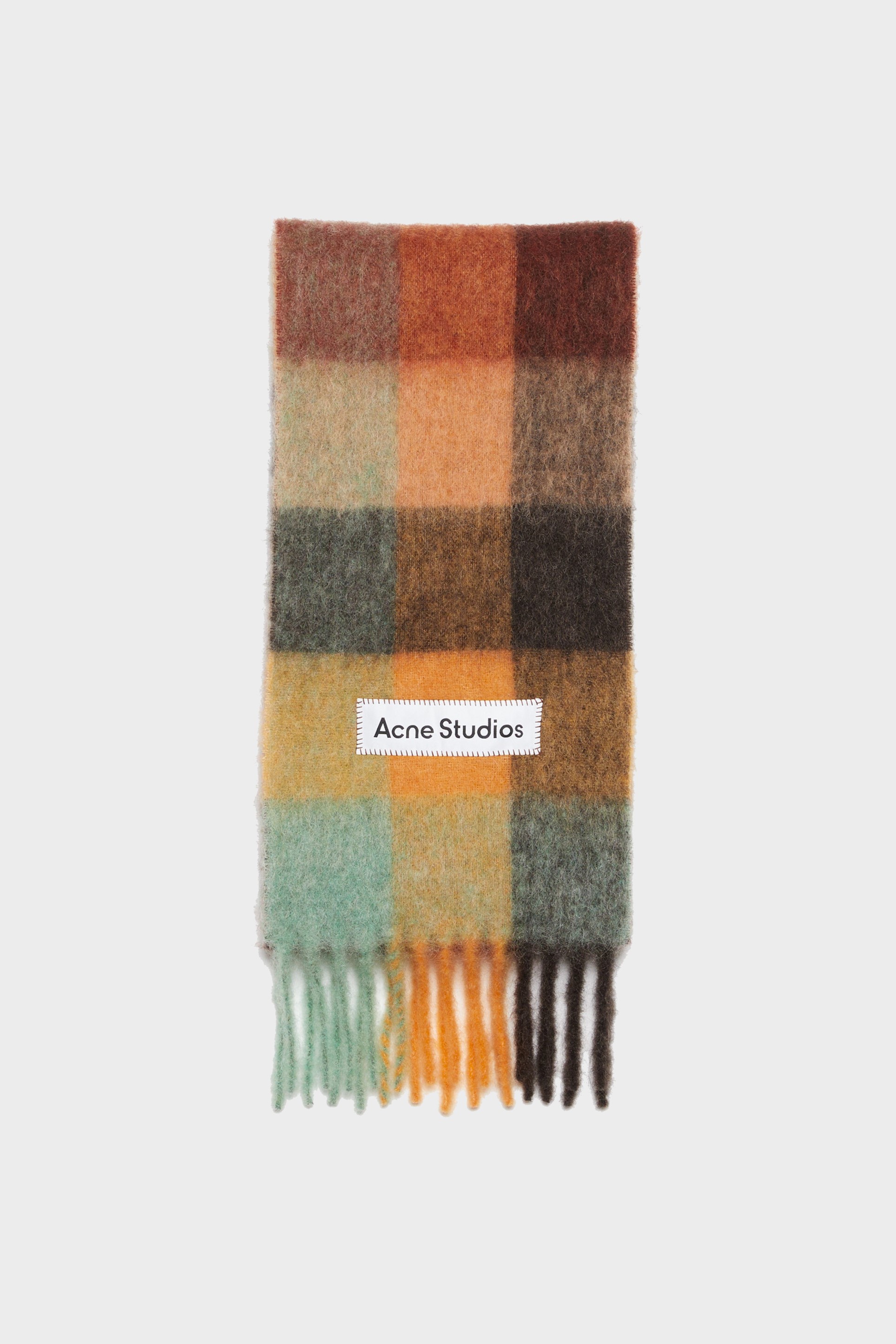 ACNE STUDIOS Fluffy Mohair Scarf in Chestnut/Yellow/Green