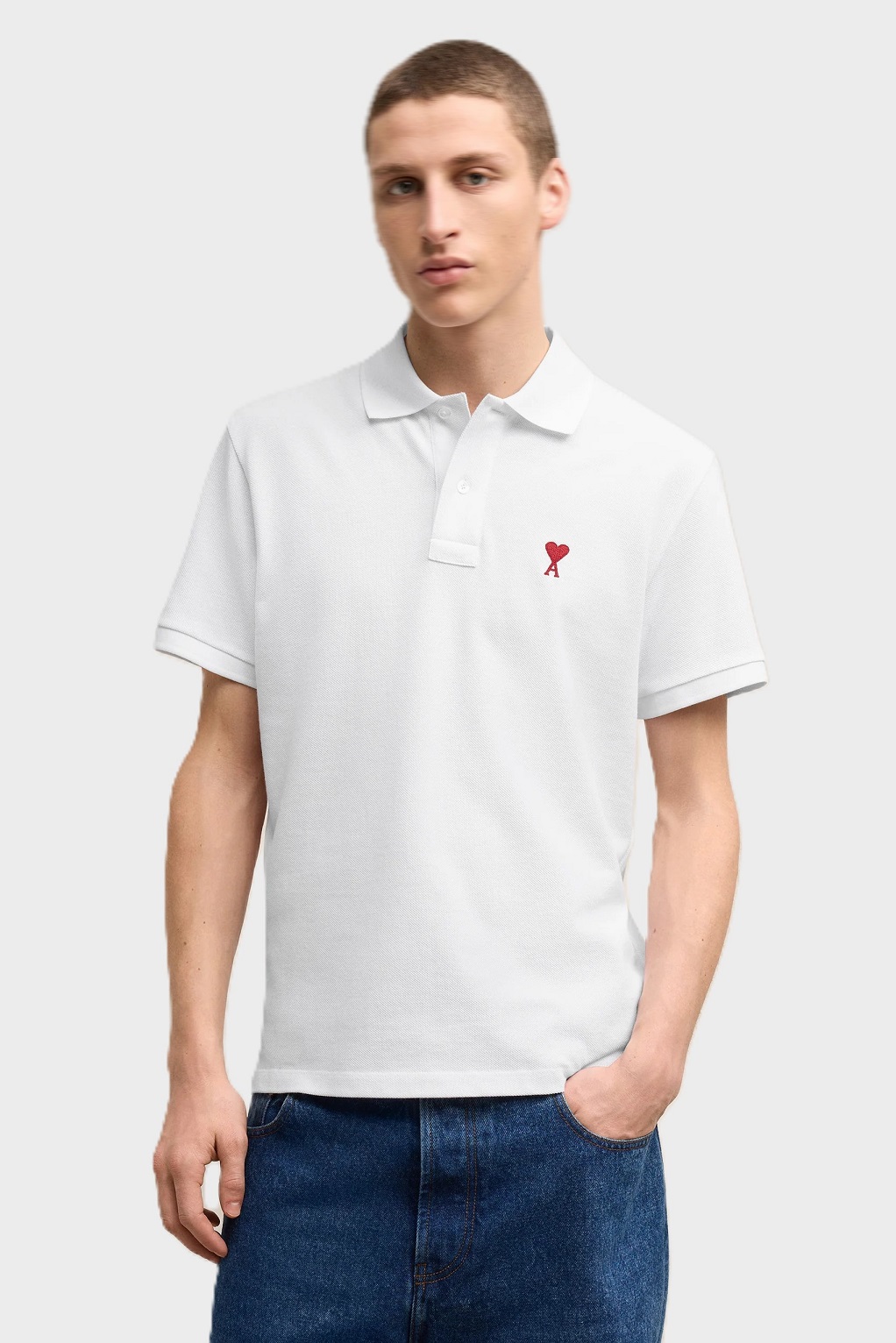 AMI PARIS de Coeur Pique Polo Shirt in White