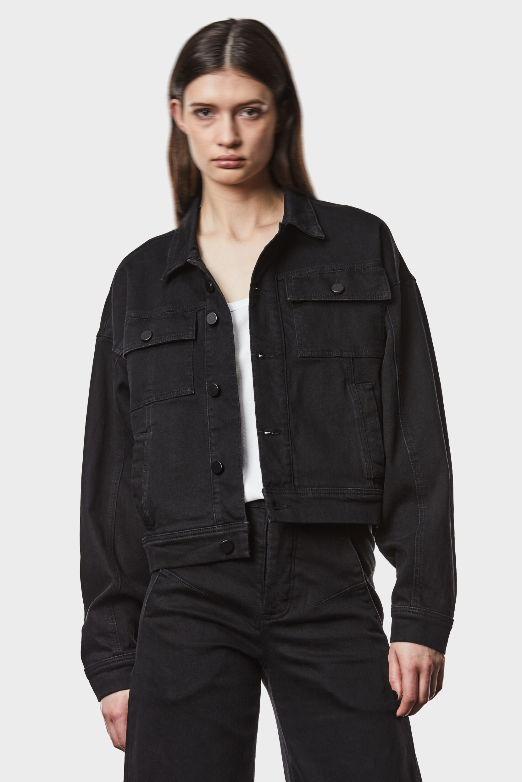 THOM KROM Oversize Cropped Denim Jacket in Black