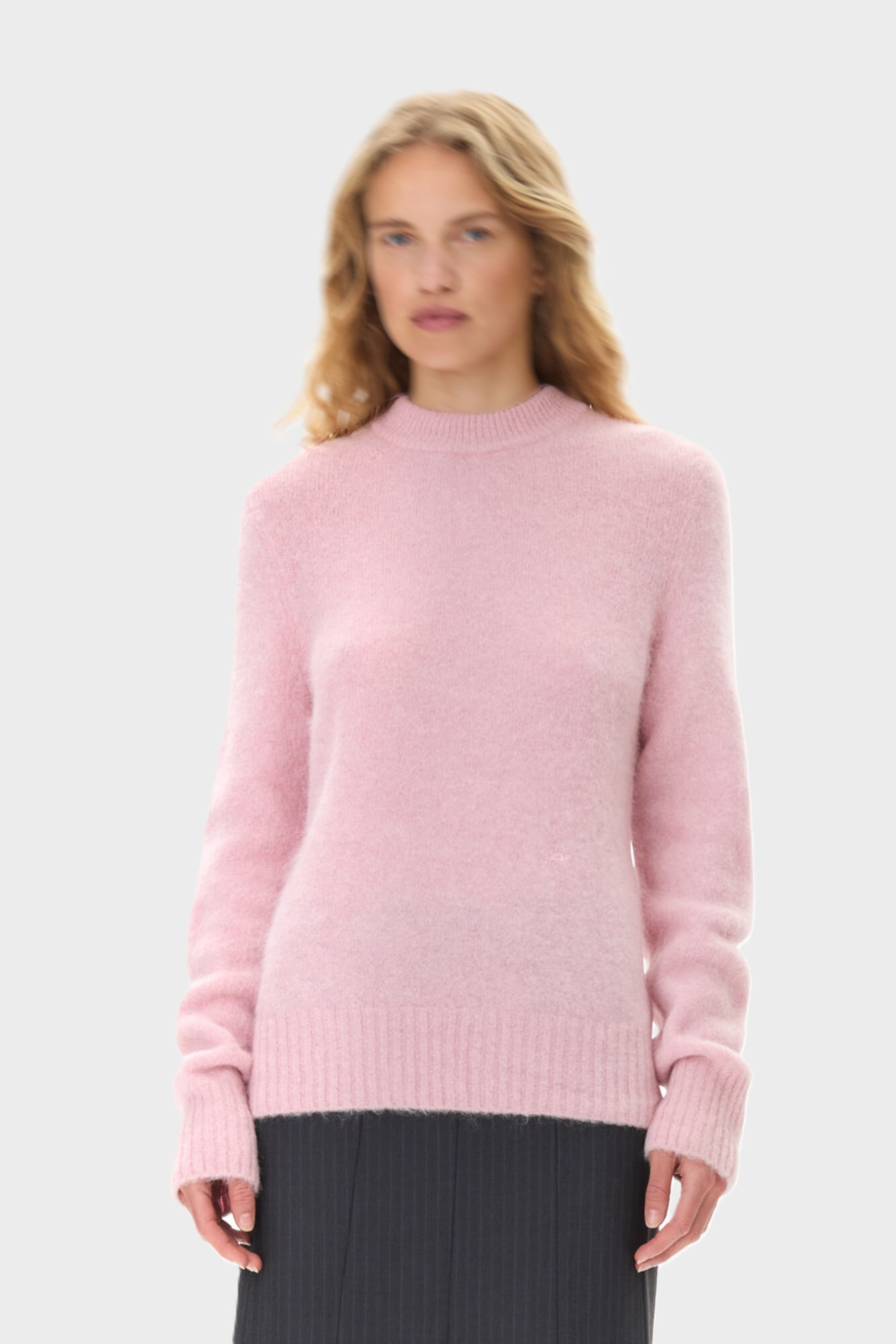 GANNI Brushed Alpaca Sweater in Chalk Pink