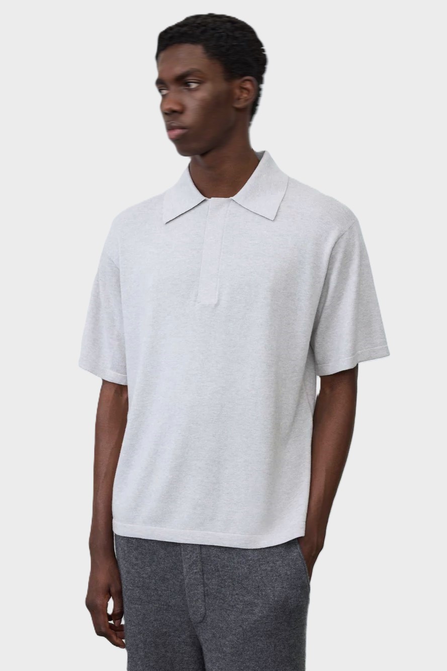 LISA YANG Carl Cotton Cashmere Polo Shirt in Grey