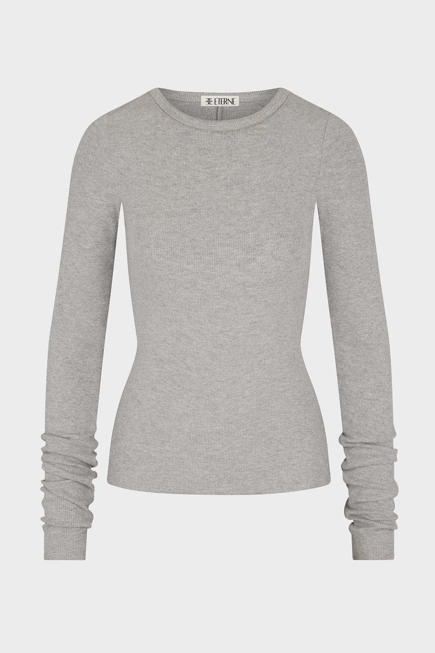 ÉTERNE Long Sleeve Fitted Top in Heather Grey