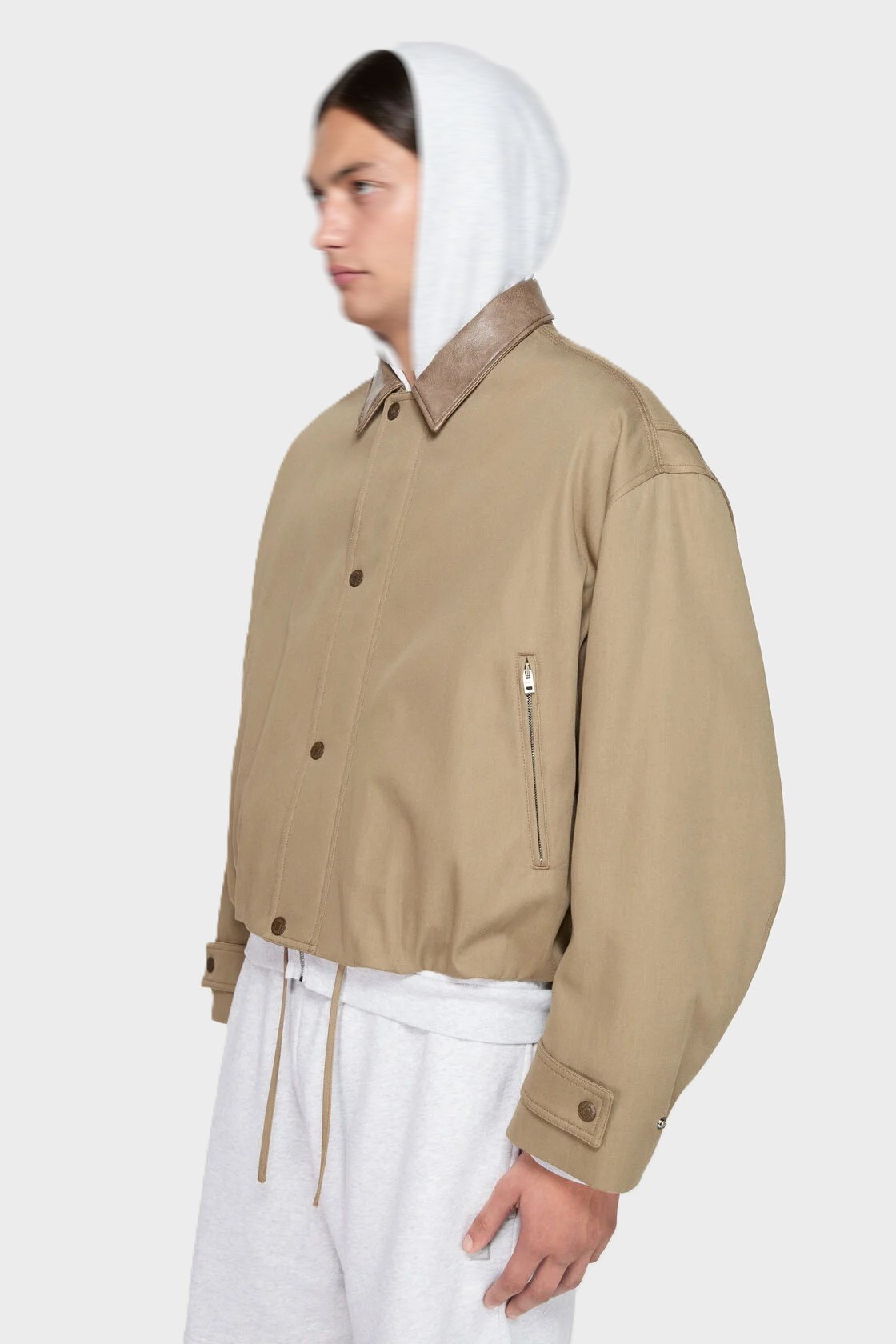 ACNE STUDIOS Cropped Twill Jacket in Khaki Beige