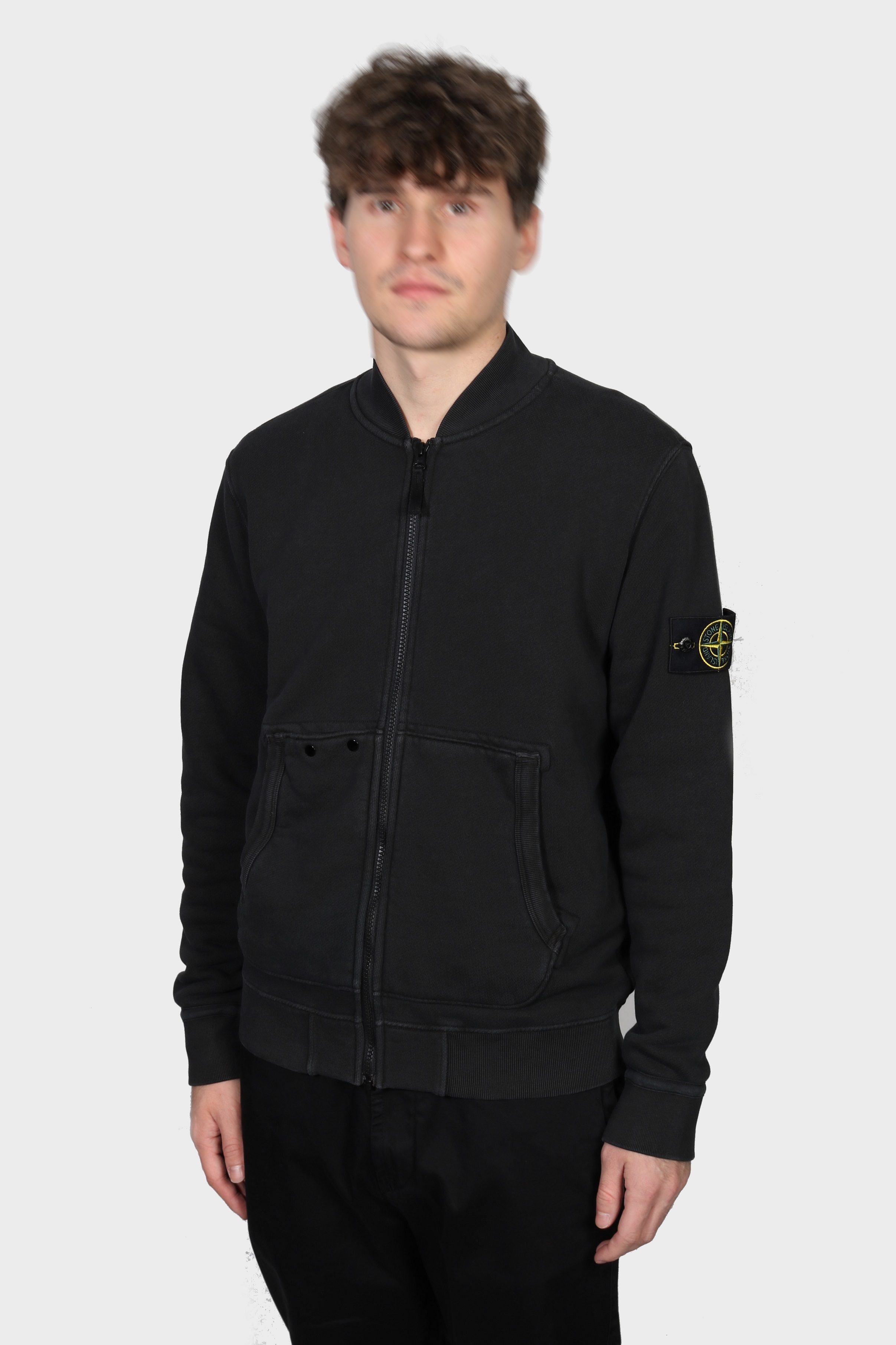 STONE ISLAND Heavy Cotton Bomber Jacket in Washed Black