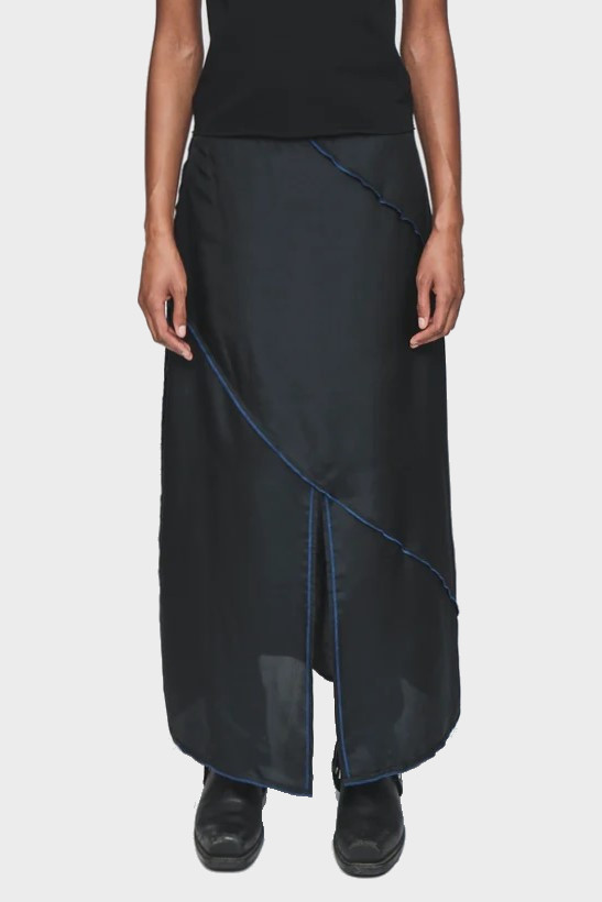 6397 Deconstructed Silk Skirt in Black/Blue