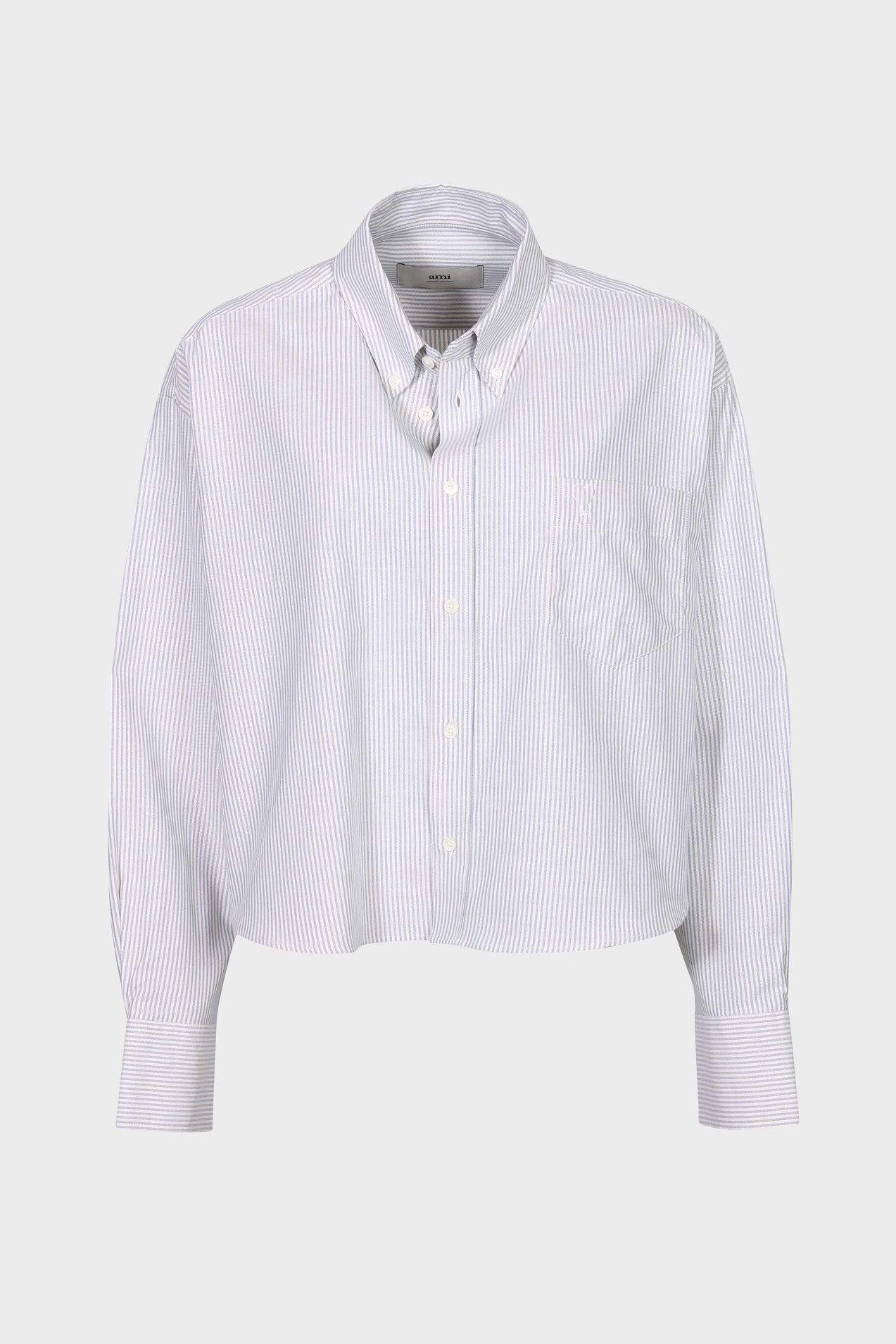 AMI PARIS Chemise Cropped Oversize Shirt in Blue Note/White Cream Stripe