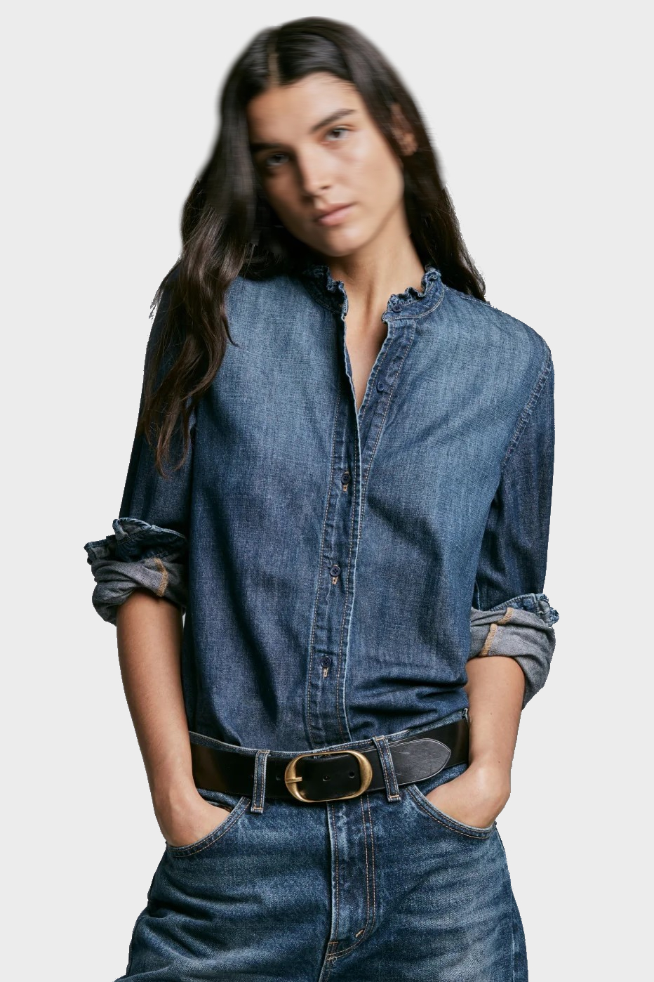 NILI LOTAN Lydia Denim Shirt in Classic Wash