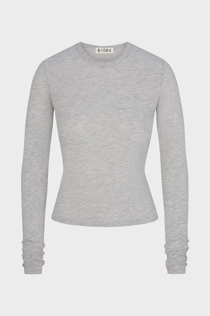 ÉTERNE Fitted Crewneck Longsleeve in Heather Grey