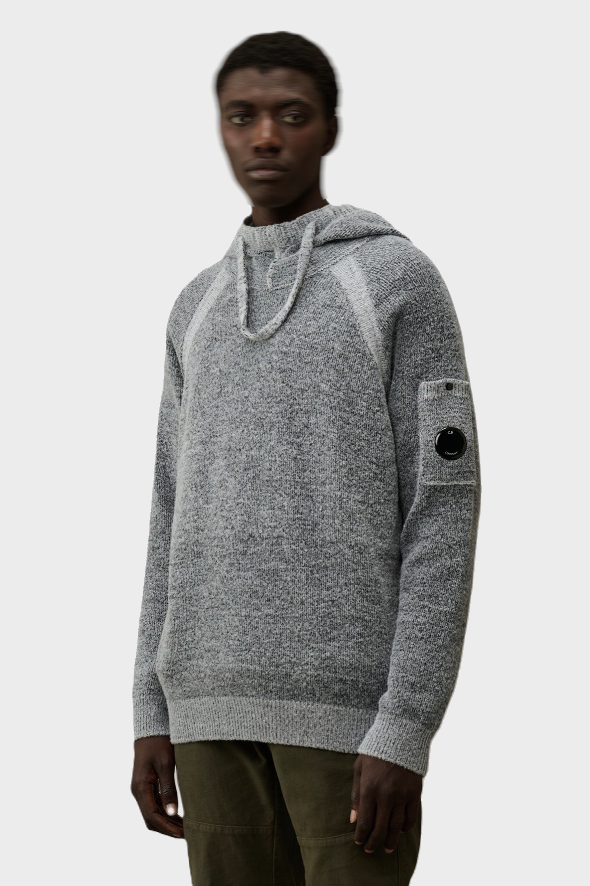 C.P. COMPANY Knit Hoodie in Grey/Black Melange