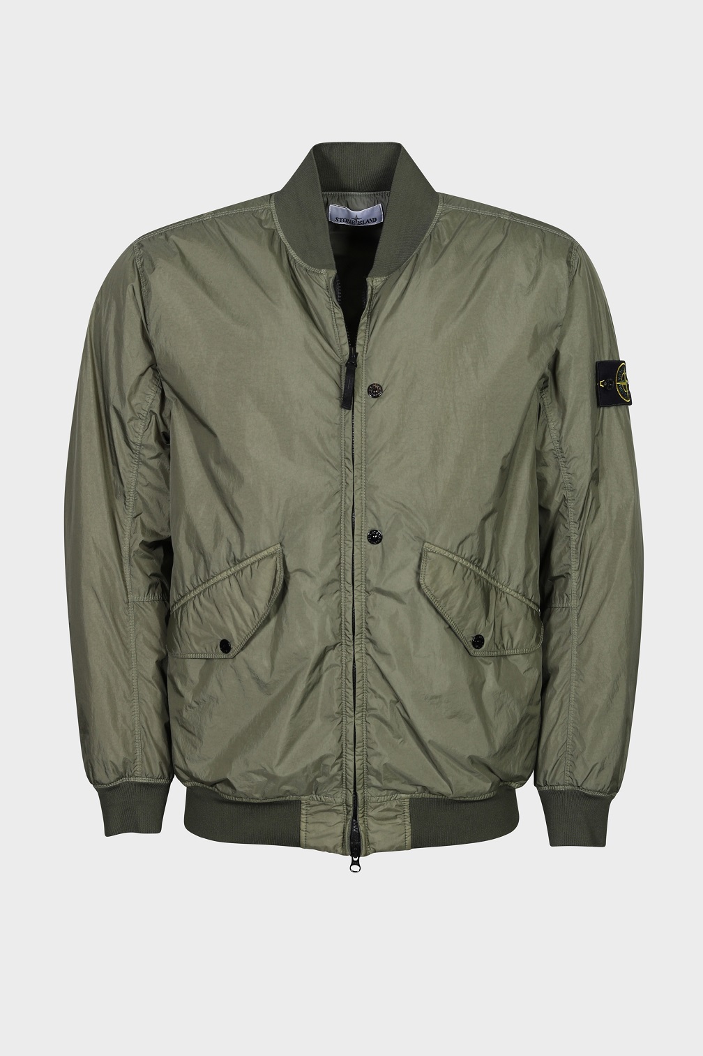 STONE ISLAND Garment Dyed Crinkle Reps Bomber Jacket in Olive