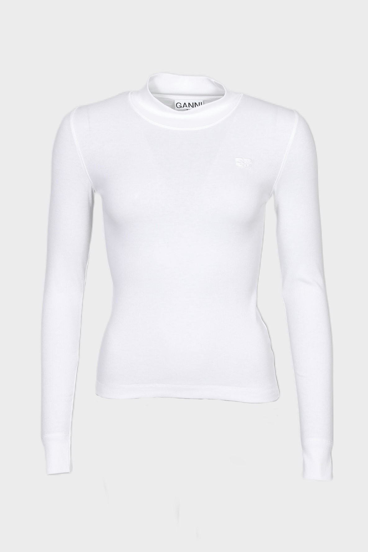 GANNI Soft Cotton Rib Longsleeve in White