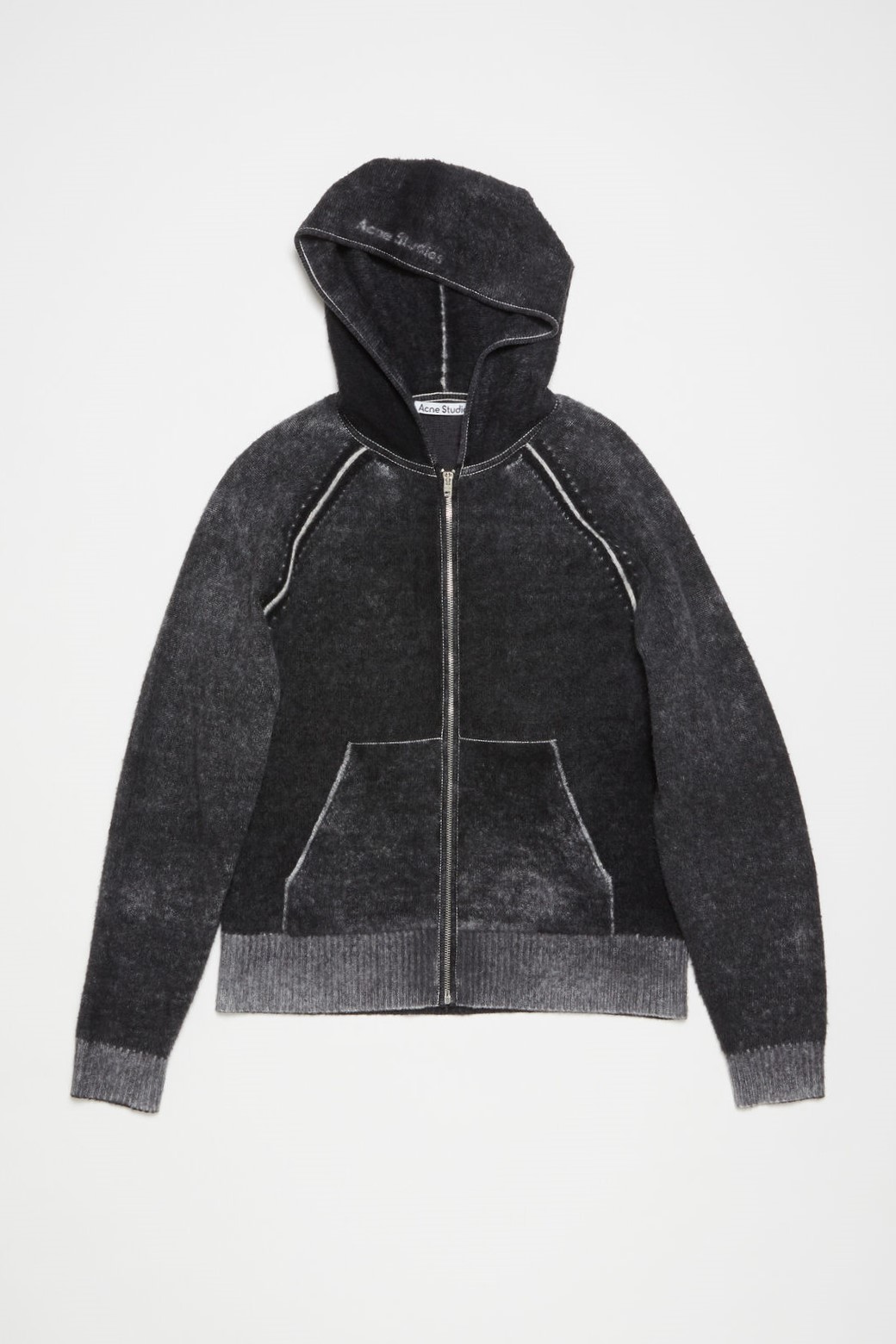 ACNE STUDIOS Vintage Knit Zip Hoodie in Black Washed