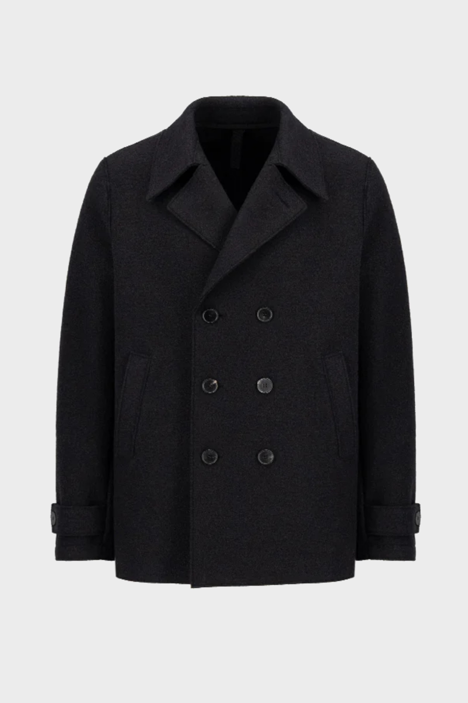 HARRIS WHARF Boiled Wool Peacoat in Black