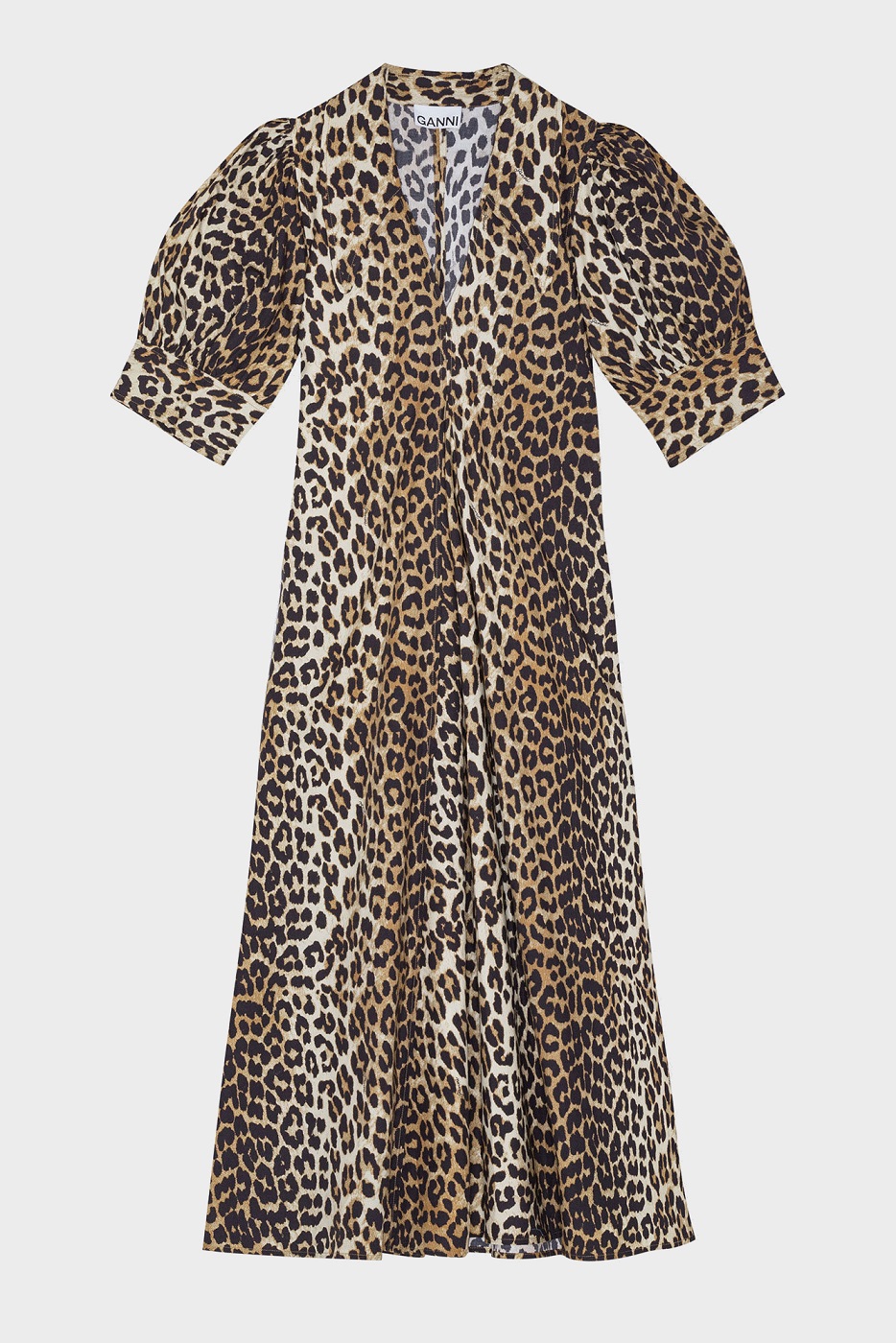 GANNI Cotton Poplin Long Dress in Leopard