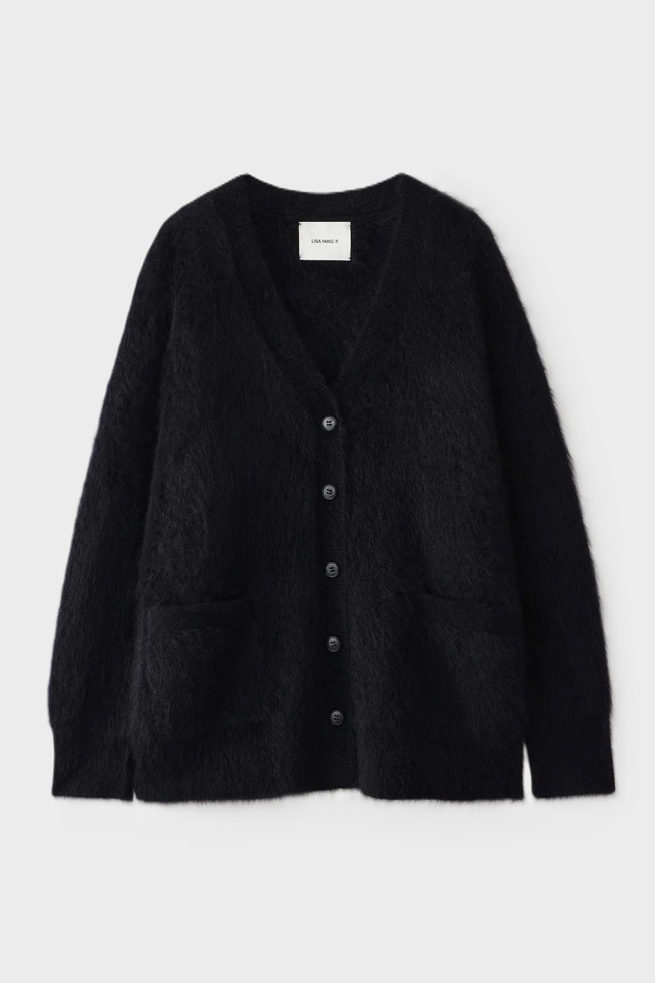 LISA YANG Malena Brushed Cashmere Cardigan in Black