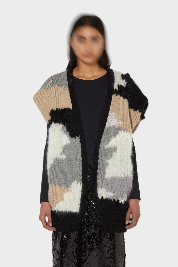MAIAMI Camouflage Knit Vest in Monochrome