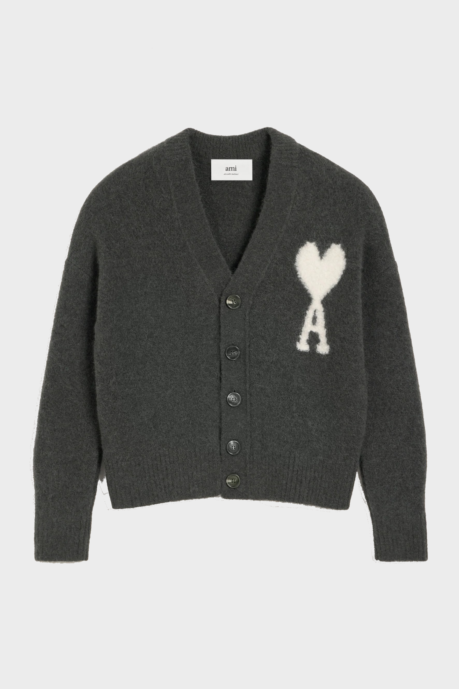 AMI PARIS de Coeur Heavy Knit Cardigan in Dark Grey