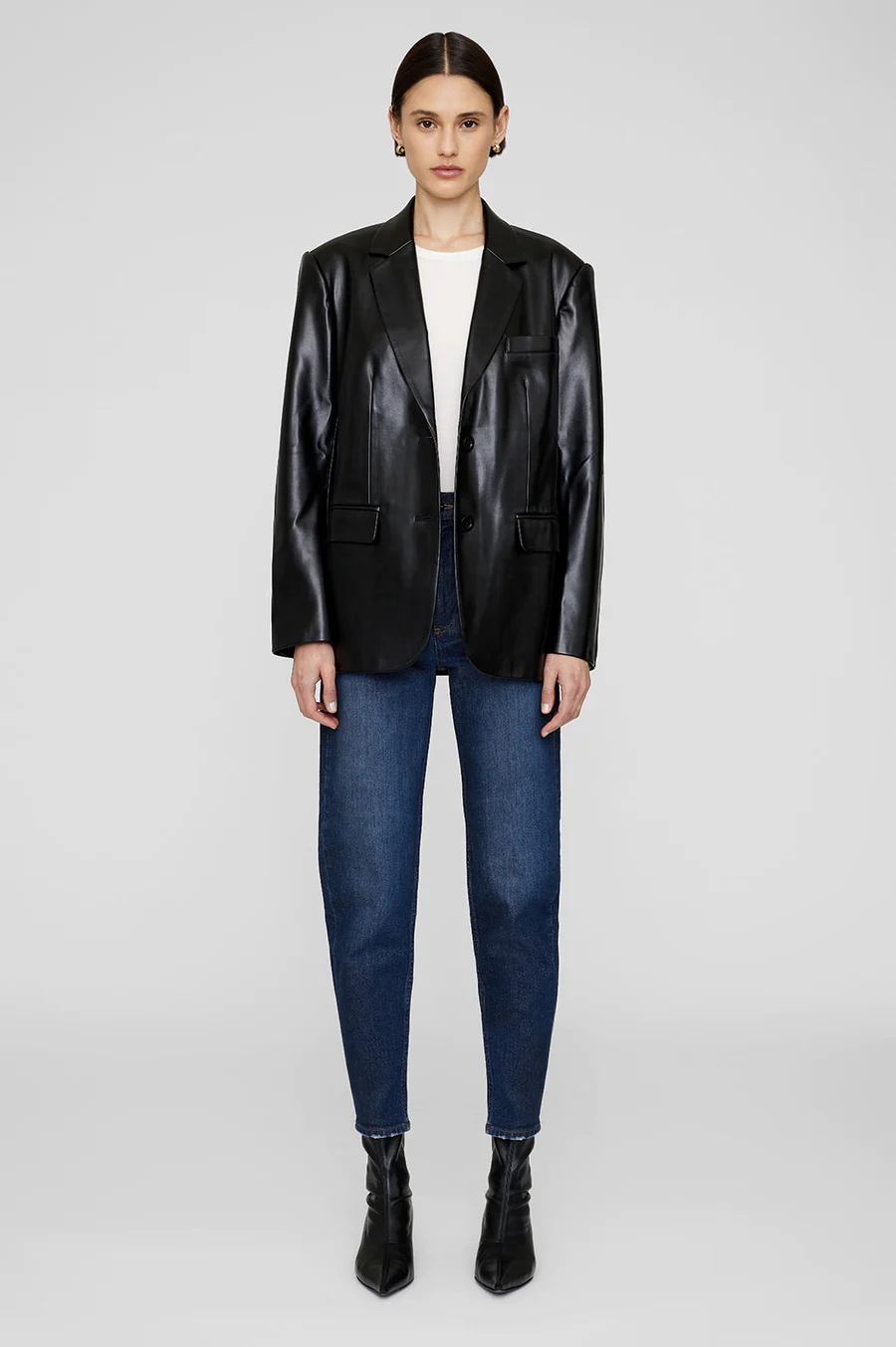 ANINE BING Classic Blazer in Black Recycled Leather