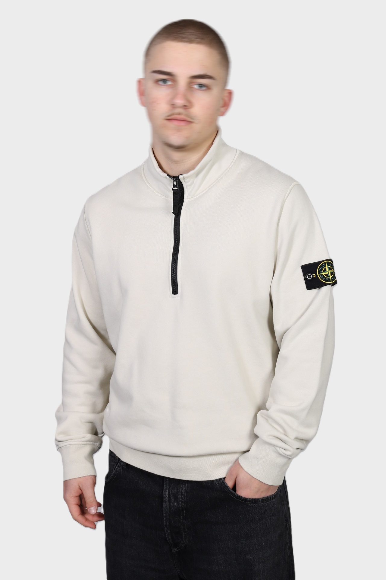 STONE ISLAND Half Zip Sweatshirt in Light Beige