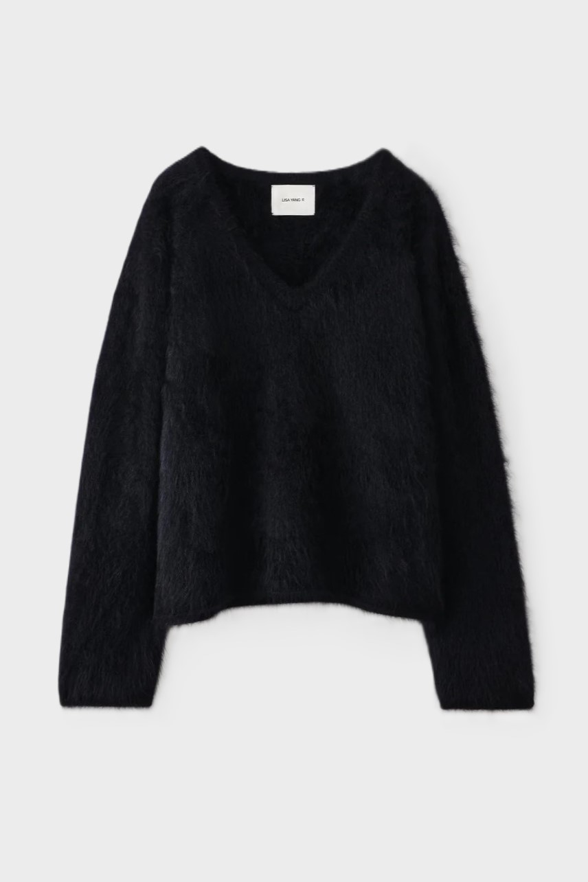 LISA YANG Margareta Brushed Cashmere Pullover in Black