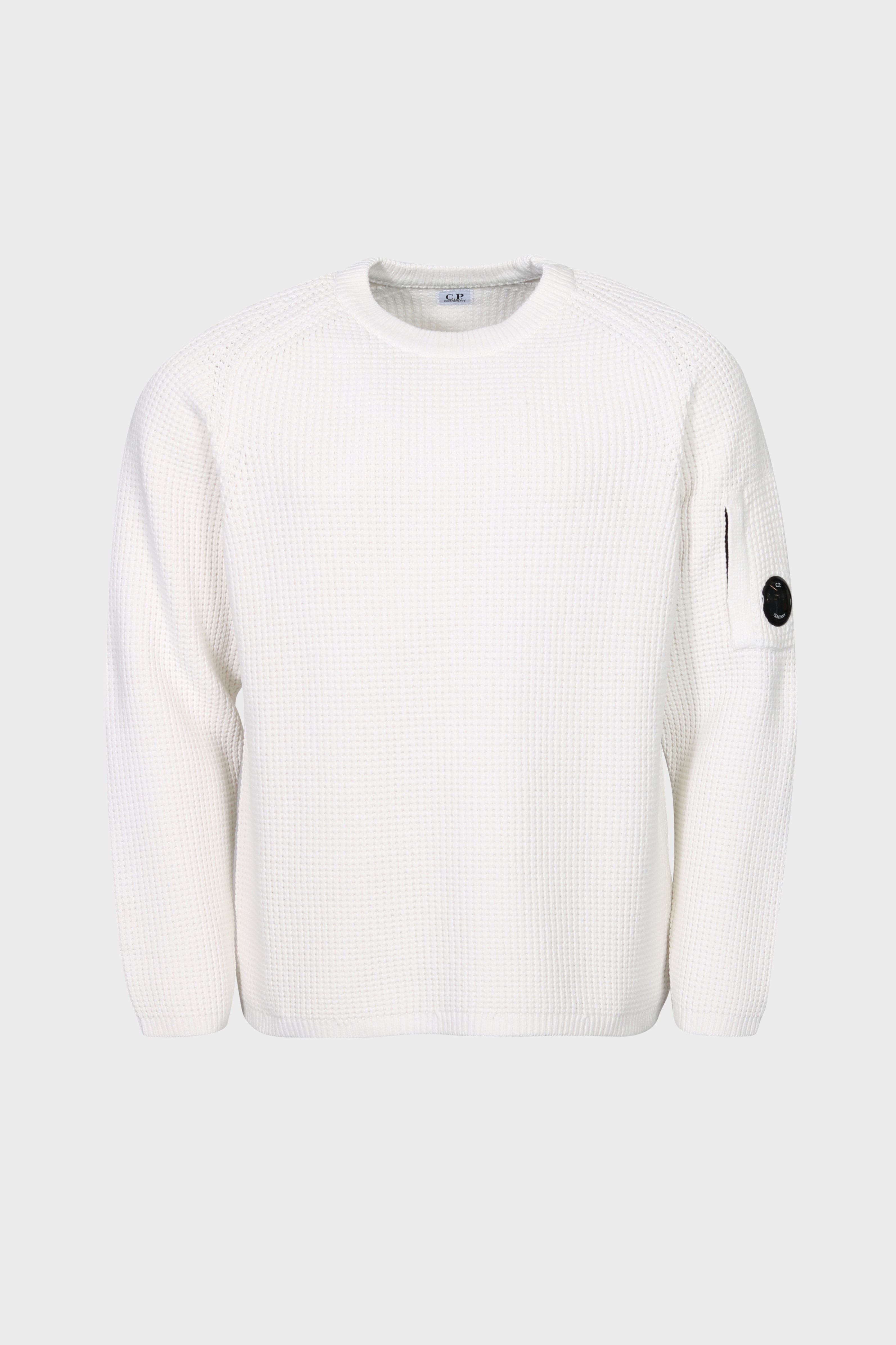 C.P. COMPANY Cotton Chenille Waffle Knit Pullover in White