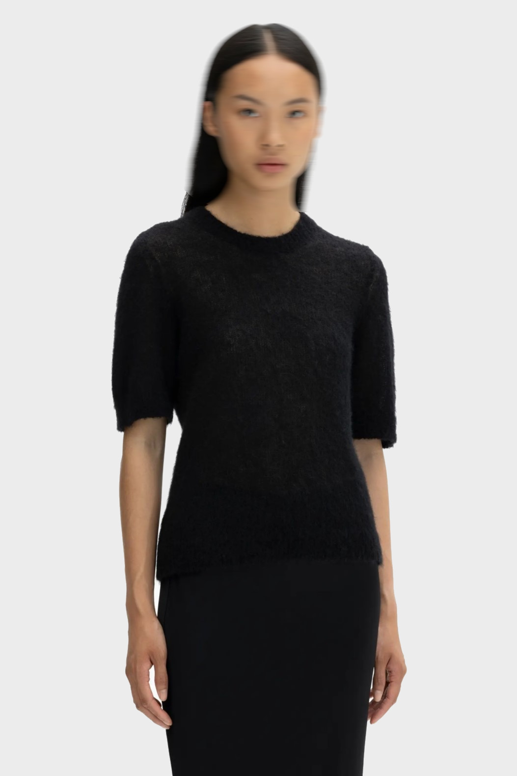 DAGMAR Brushed Alpaca Knit T-Shirt in Black