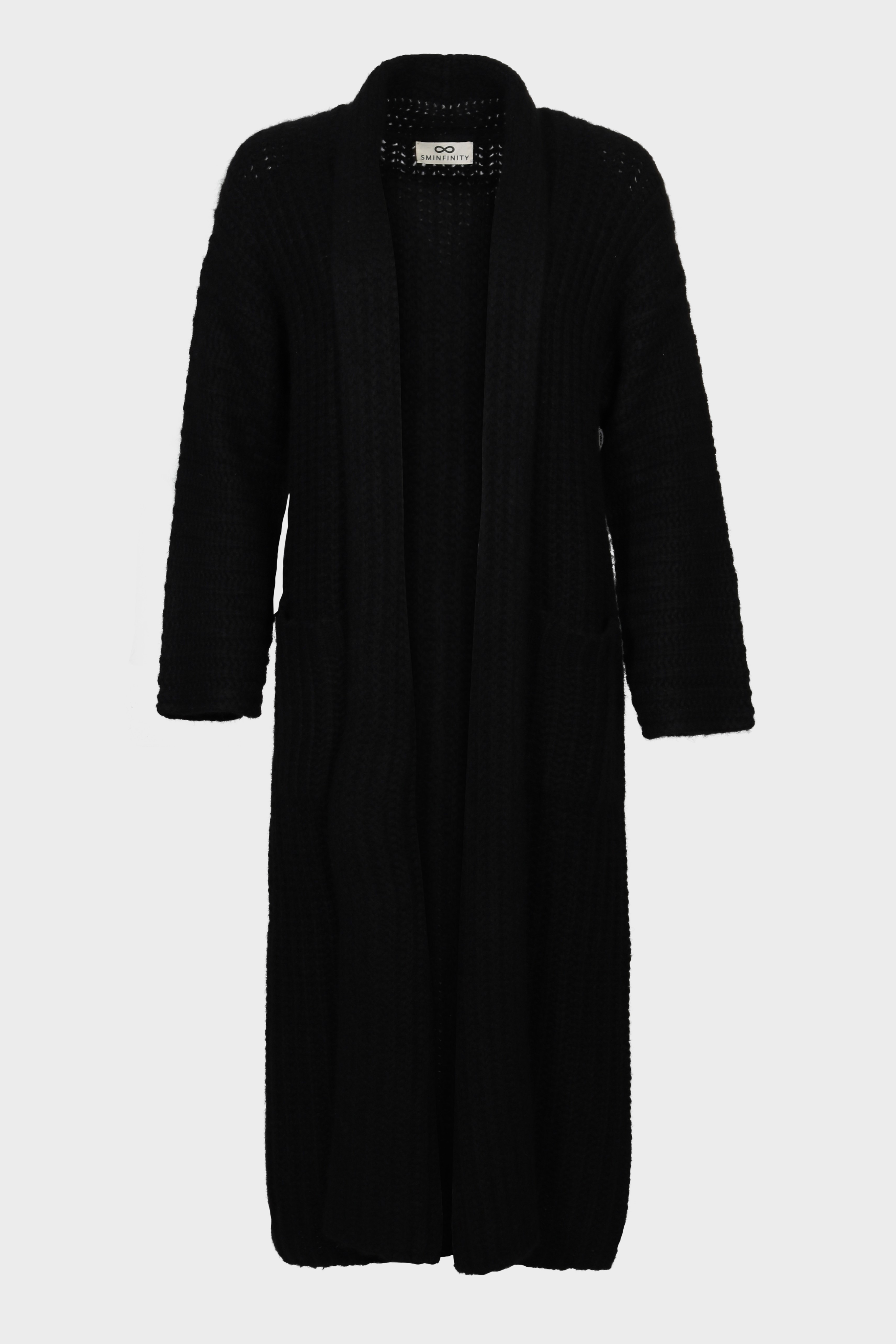 SMINFINITY Fluffy Ribbed Maxi Coat in Black