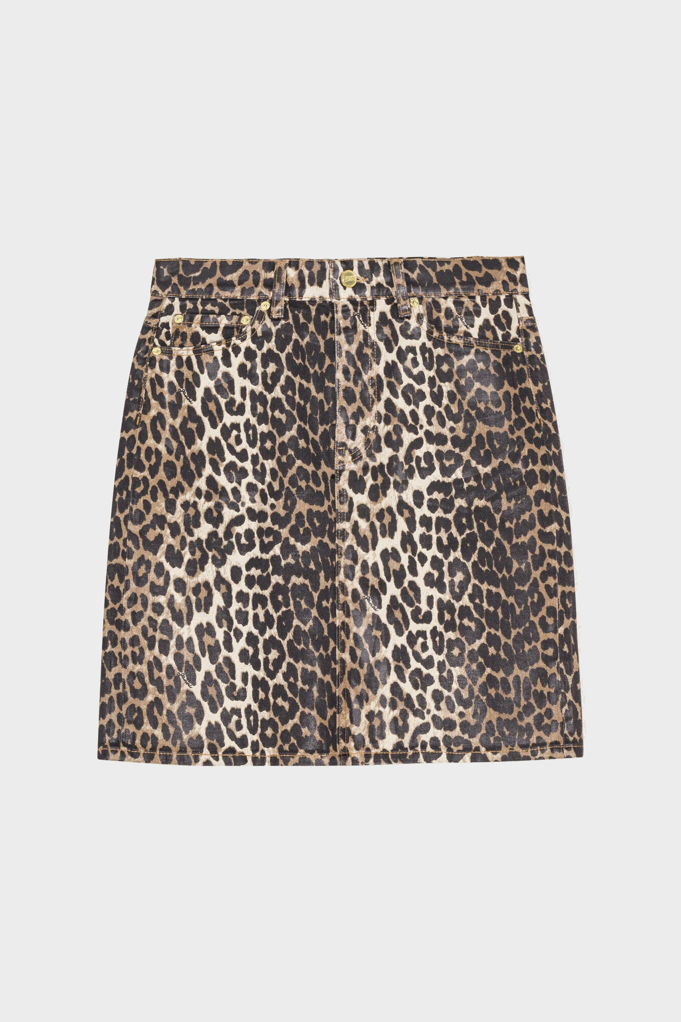 GANNI Foil Print Denim Skirt in Leopard