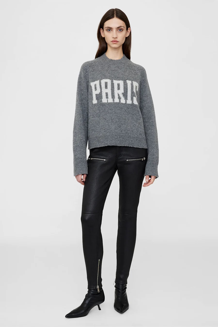 ANINE BING Kendrick Knit Sweater Paris in Charcoal S