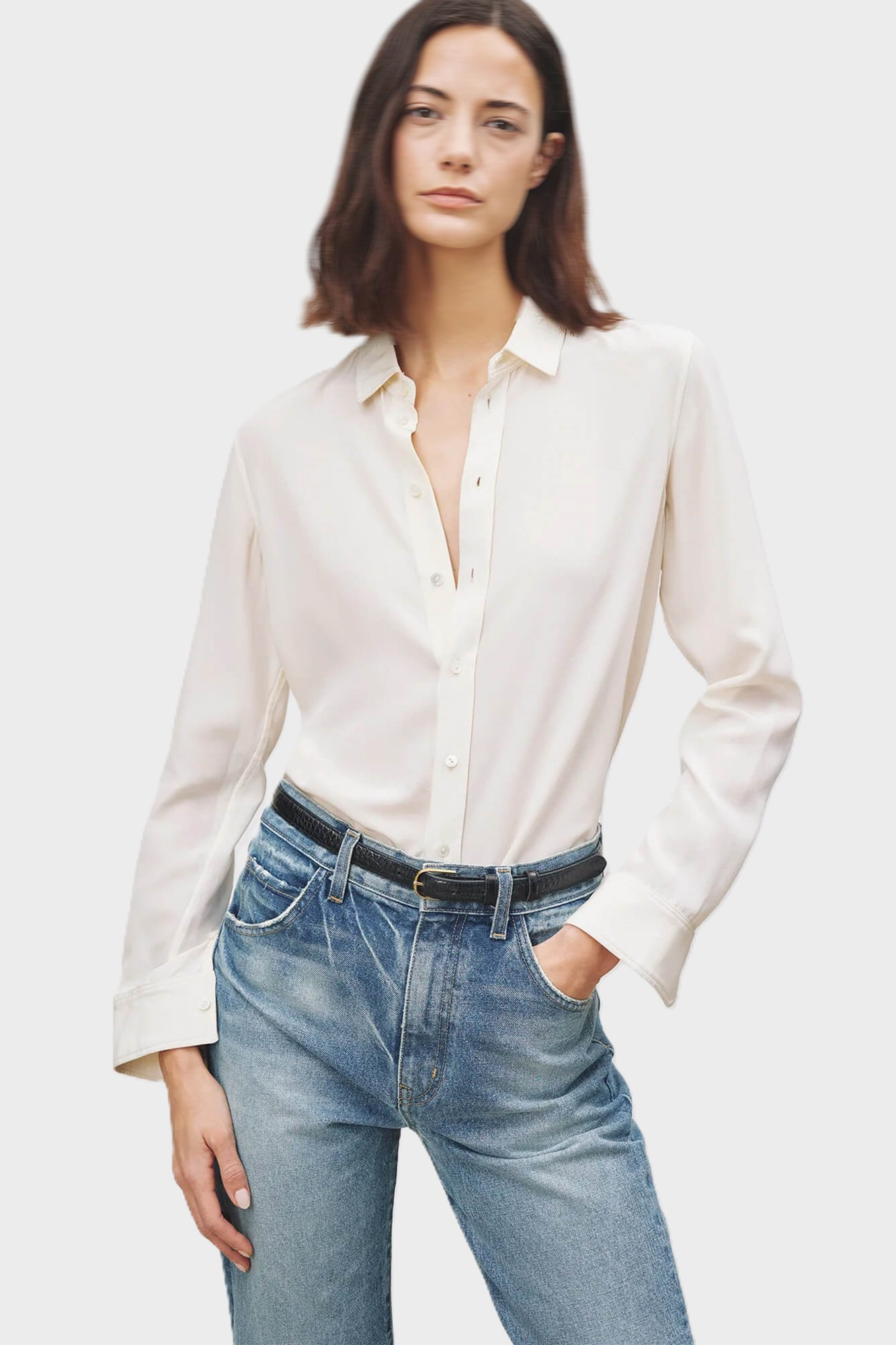 NILI LOTAN Gaia Slim Silk Shirt in Ivory