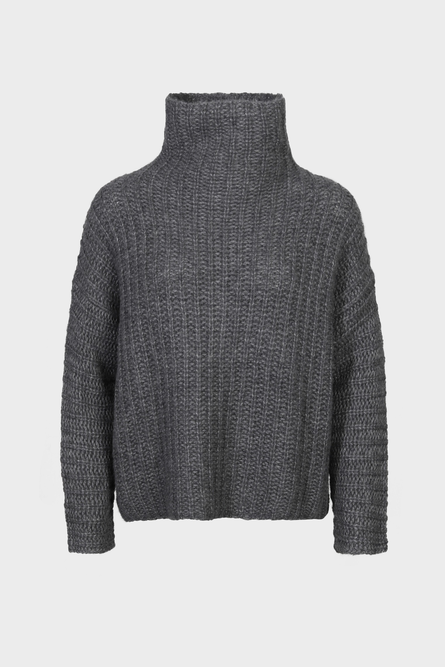 SMINFINITY Fluffy Ribbed Turtleneck Jumper in Grey Melange