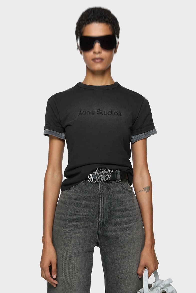 ACNE STUDIOS Embossed Logo T-Shirt in Faded Black