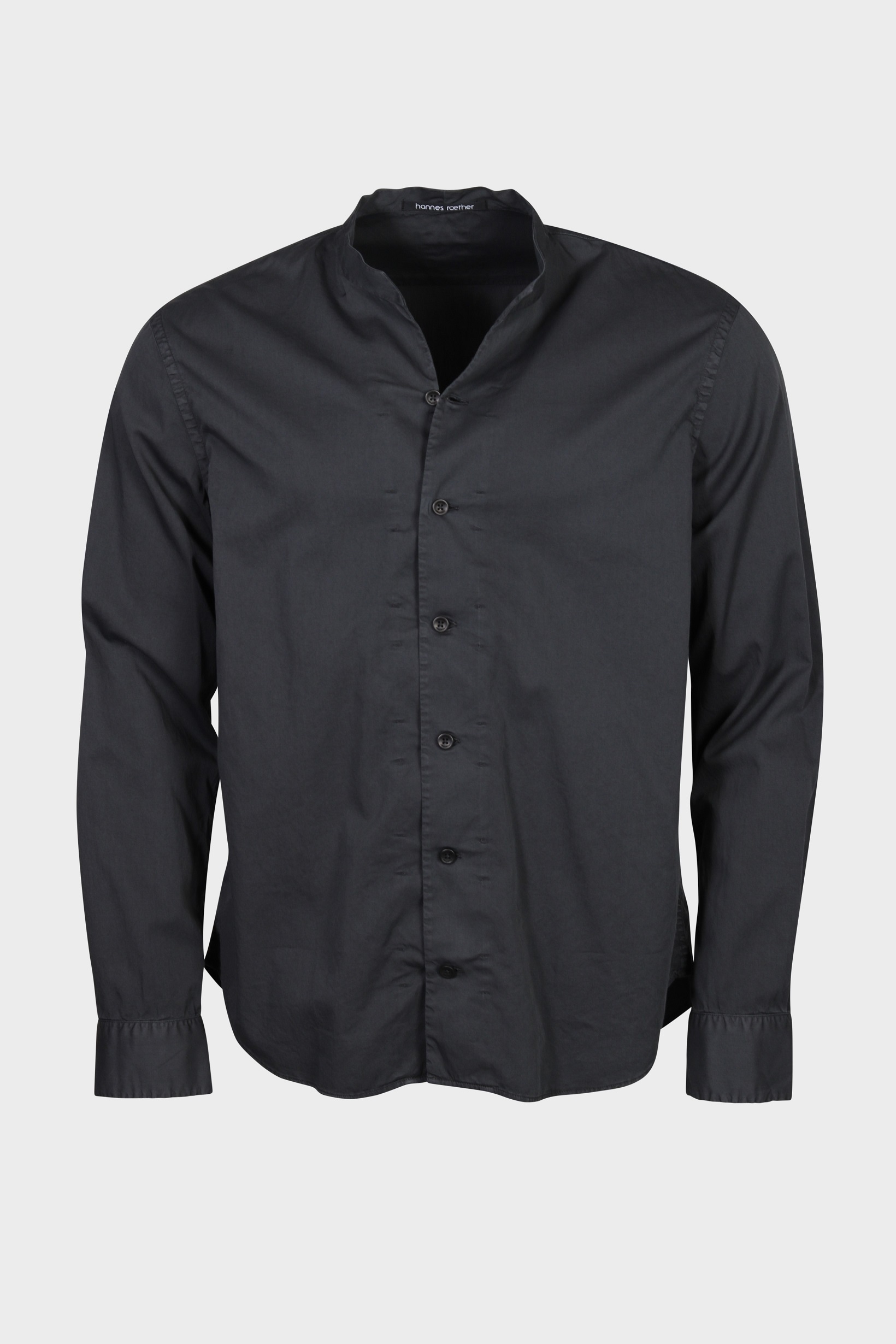 HANNES ROETHER V-Neck Cotton Shirt in Washed Black