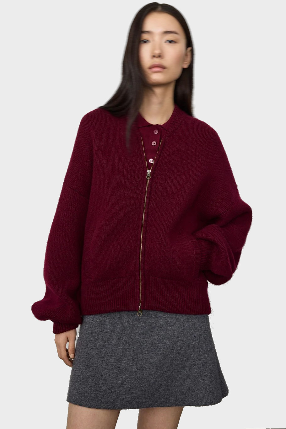 LISA YANG Kirsti Cashmere Bomber Jacket in Deep Plum