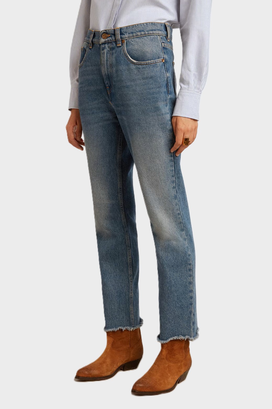 GOLDEN GOOSE Cropped Flare Jeans in Washed Blue