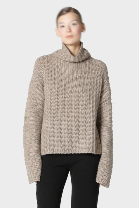 SMINFINITY Fluffy Ribbed Turtleneck Jumper in Taupe Melange