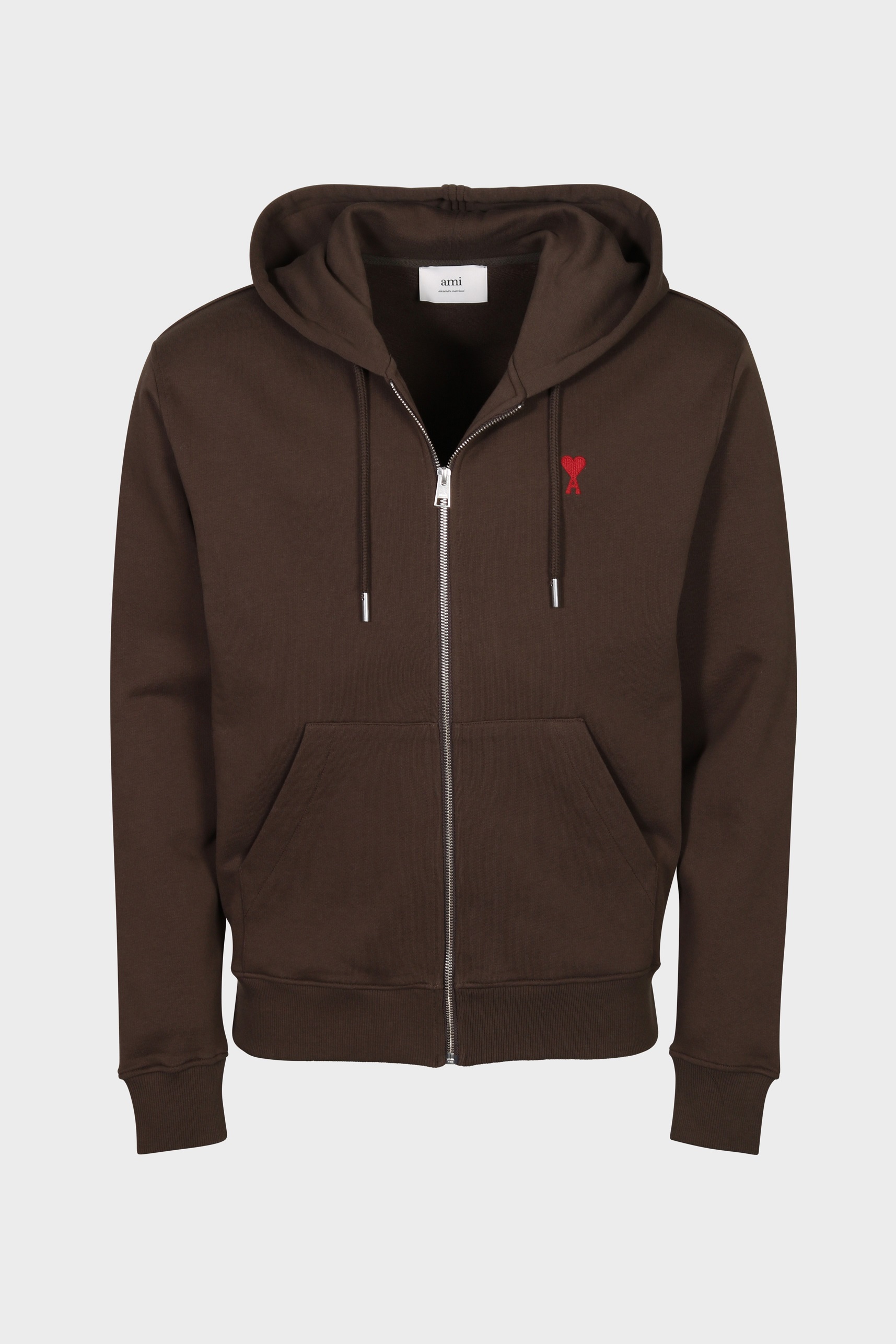 AMI PARIS de Coeur Molleton Zip Hoodie in Brown/Red