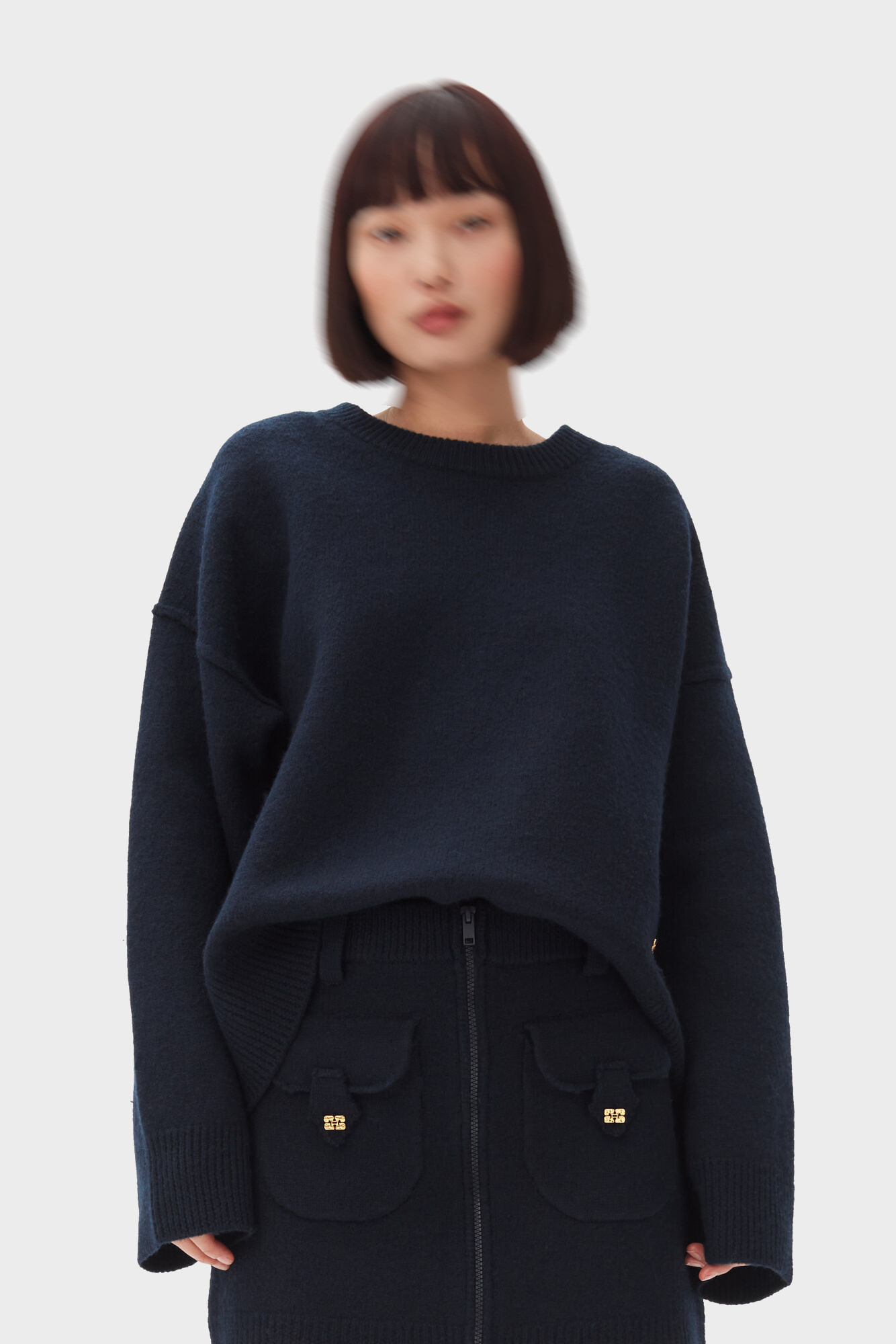 GANNI Boiled Wool Sweater in Navy