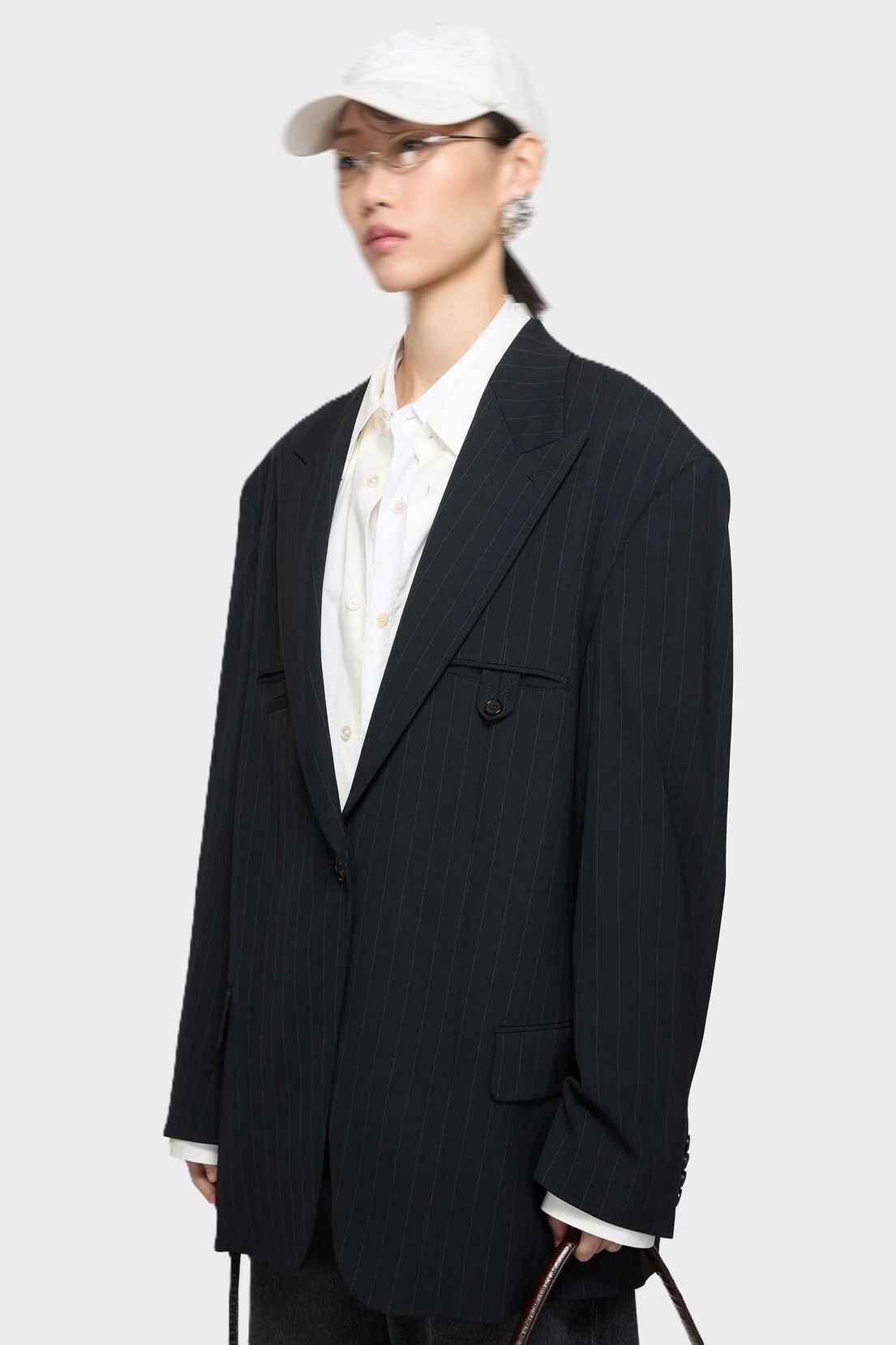 ACNE STUDIOS Oversize Single-Breasted Suit Jacket in Pinstripe Navy