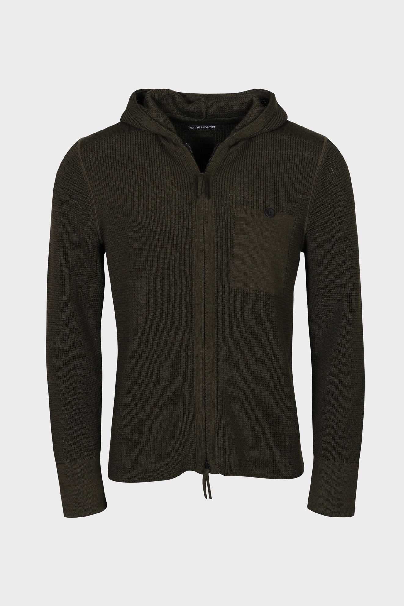 HANNES ROETHER Hodded Knit Jacket in Dark Olive